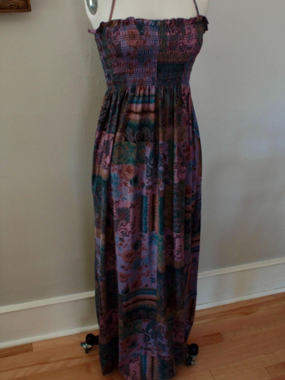 1990’s Purple Jordan Taylor Smocked Maxi Tube Dress with Halter Straps